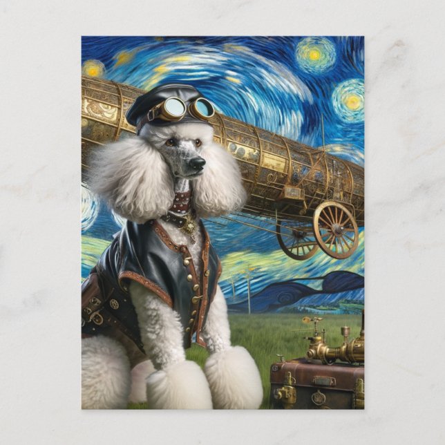 Steampunk Poodle Pilot Van Gogh Postkarte (Vorderseite)