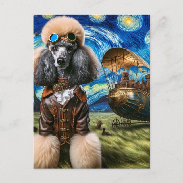 Steampunk Poodle Van Gogh Postkarte (Vorderseite)