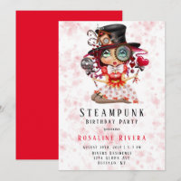 Steampunk Preteen Girl Birthday Party Einladung