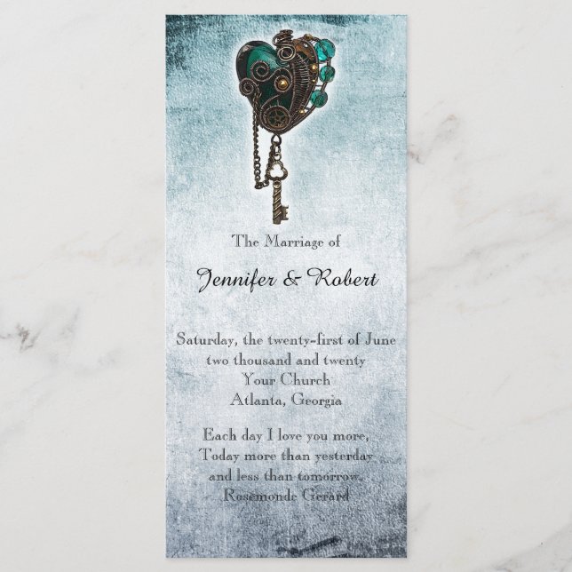 Steampunk Programme de Mariage Turquoise Coeur (Devant)