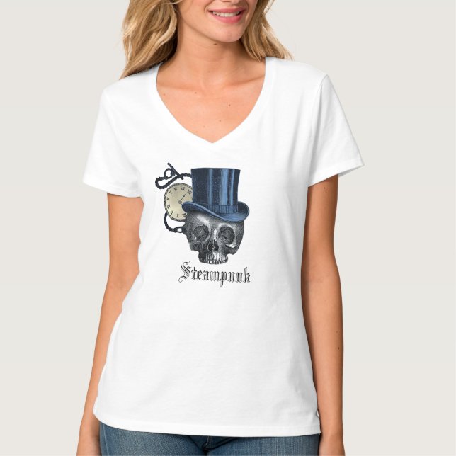 Steampunk-Punk-Uhren und -Schädel-T - Shirt (Vorderseite)