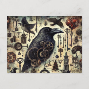 Steampunk-Rabe Poe-Collage Postkarte