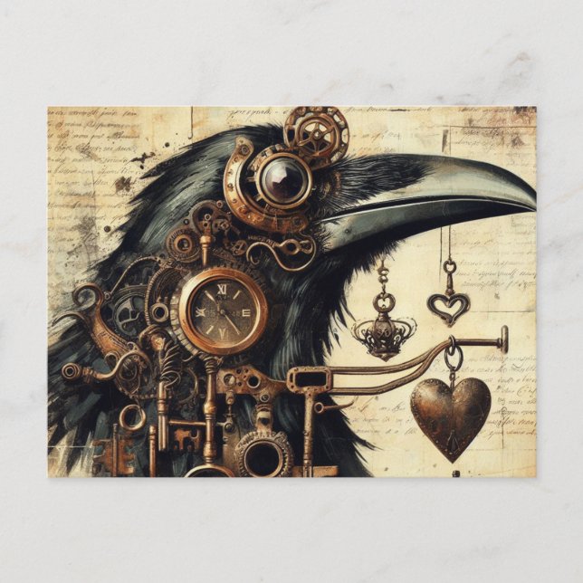 Steampunk-Rabe Postkarte (Vorderseite)