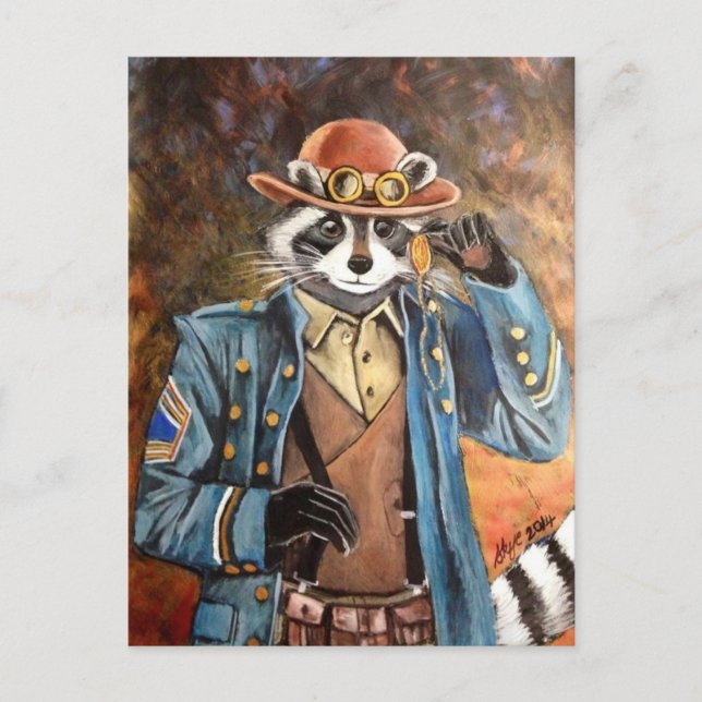 Steampunk Raccoon Postkarte (Vorderseite)