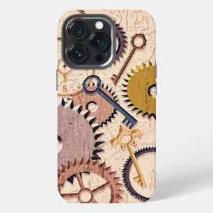 Steampunk-Räder, Zahnräder, Schlüssel, alte Karte iPhone 13 Pro Hülle