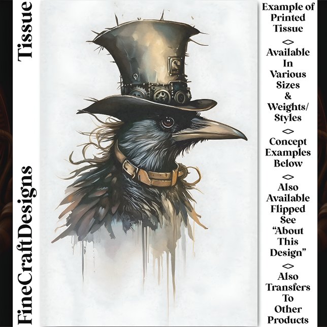 Steampunk Raven in Top Hat & Collar CV4 Decoupage Seidenpapier (Von Creator hochgeladen)