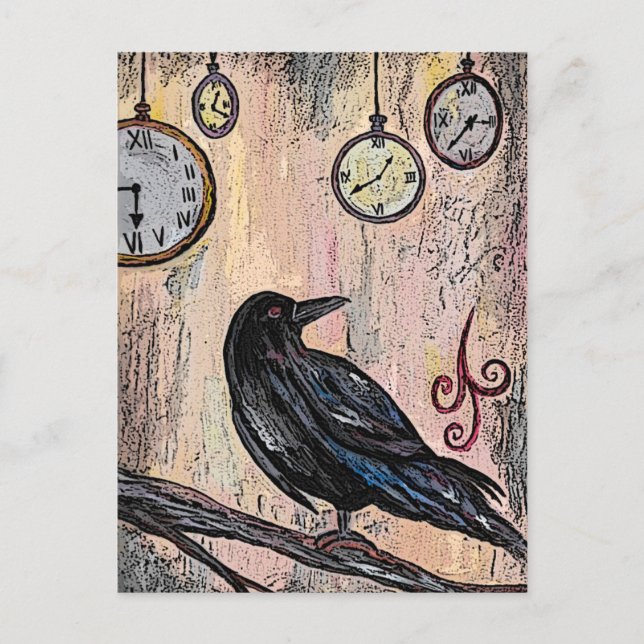 Steampunk Raven mit Uhren Postkarte (Vorderseite)