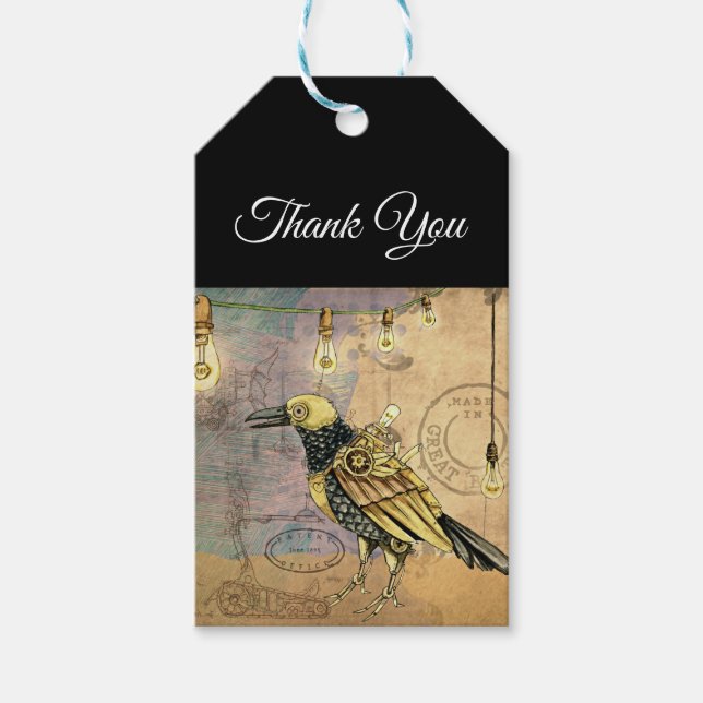 Steampunk Raven Vielen Dank Geschenkanhänger (Vorderseite)