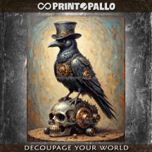 Steampunk raven with top hat and skull - 