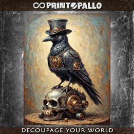 Steampunk raven with top hat and skull -  seidenpapier