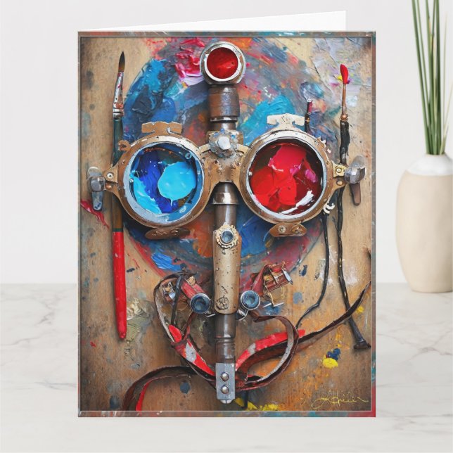 Steampunk Red Blue Goggles Graffiti Karte (Vorderseite)