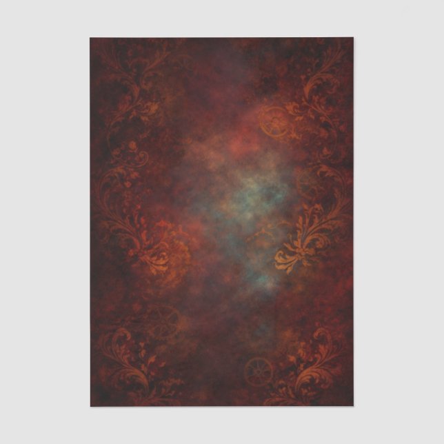 Steampunk Red Damask Background EZ6 Decoupage Seidenpapier (Vorderseite)