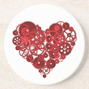 Steampunk Red Gears Heart Sandstein Untersetzer