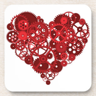 Steampunk Red Gears Heart Untersetzer