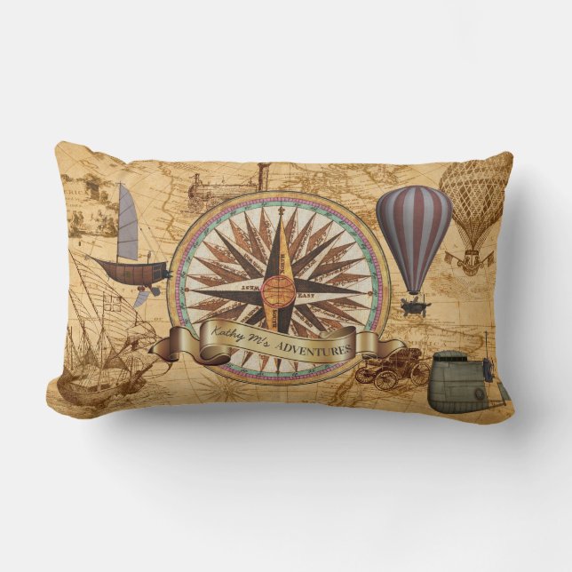 Steampunk Reise-Antiken-Karten-Kompass-Abenteuer Lendenkissen (Vorderseite)