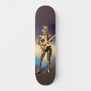 Steampunk Robot Girl mit Gitarre Skateboard