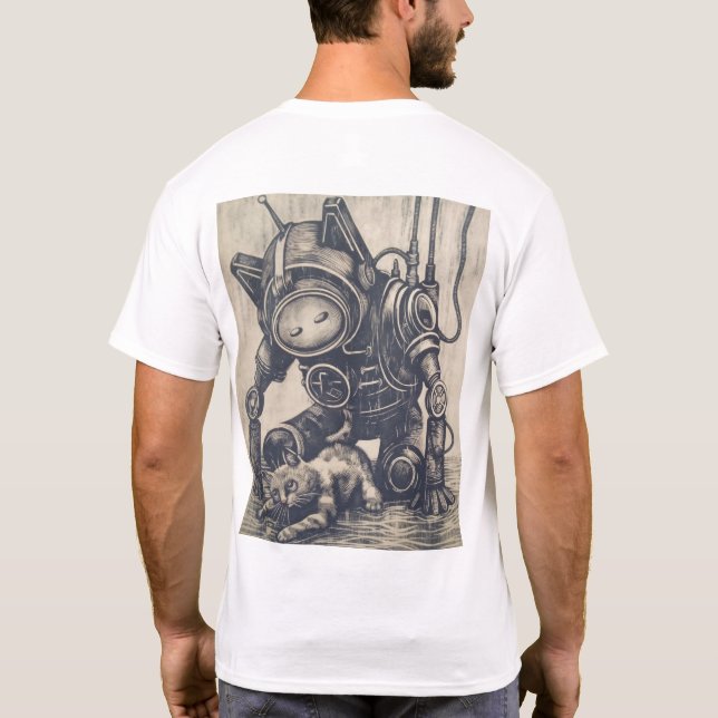 Steampunk Robot Linocut T - Shirt (Rückseite)