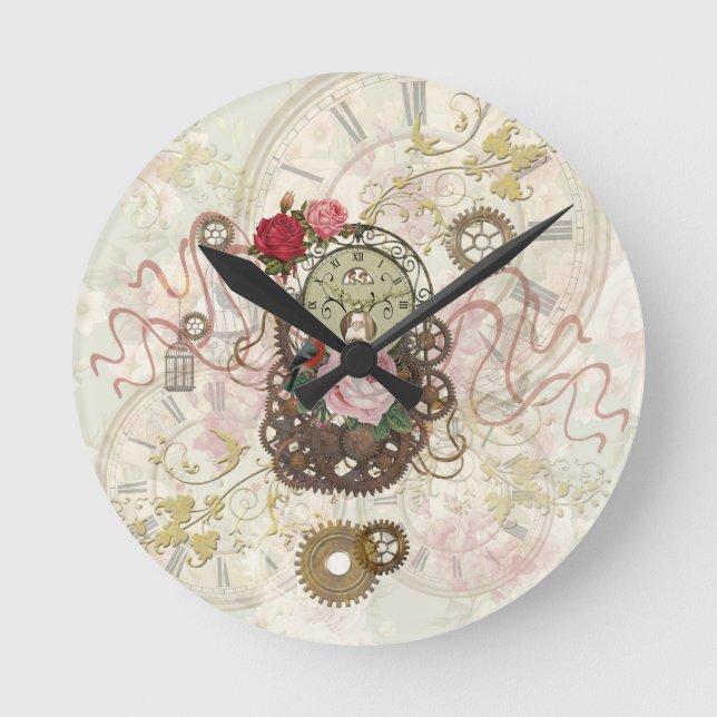 Steampunk Romantic Runde Wanduhr (Vorderseite)