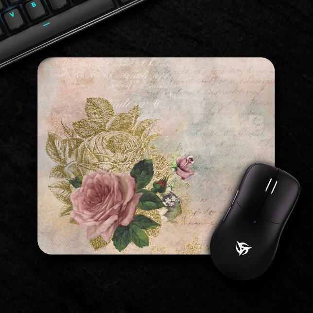 Steampunk-Rose | Rosa und Gold ausgezeichnet Mousepad (Von Creator hochgeladen)