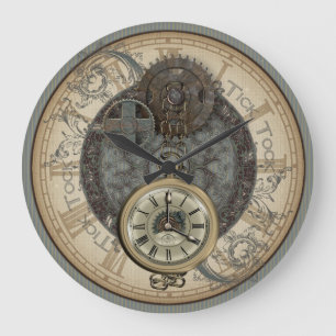 Steampunk-Rostige Zahnräder und Taschenuhr-Illustr Große Wanduhr