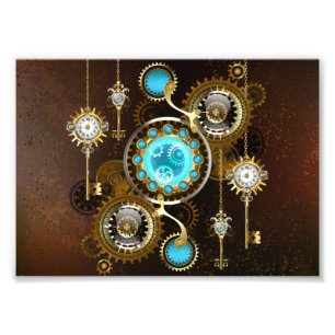 Steampunk-Rostiger Hintergrund mit Türkisgläsern Fotodruck