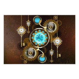 Steampunk-Rostiger Hintergrund mit Türkisgläsern Fotodruck