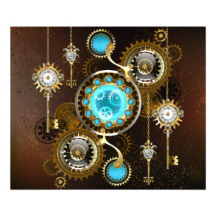 Steampunk-Rostiger Hintergrund mit Türkisgläsern Fotodruck