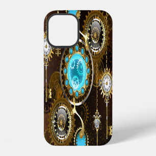 Steampunk-Rostiger Hintergrund mit Türkisgläsern iPhone 12 Hülle