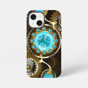 Steampunk-Rostiger Hintergrund mit Türkisgläsern iPhone 13 Mini Hülle