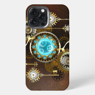 Steampunk-Rostiger Hintergrund mit Türkisgläsern iPhone 13 Pro Max Hülle