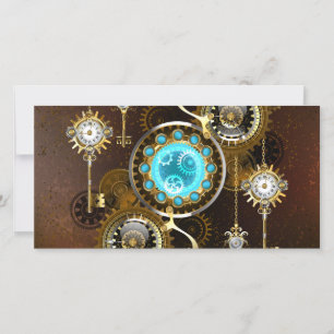 Steampunk-Rostiger Hintergrund mit Türkisgläsern Karte