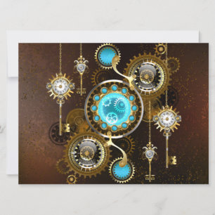 Steampunk-Rostiger Hintergrund mit Türkisgläsern Karte
