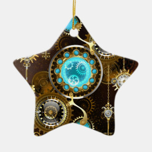Steampunk-Rostiger Hintergrund mit Türkisgläsern Keramik Ornament