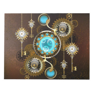 Steampunk-Rostiger Hintergrund mit Türkisgläsern Notizblock