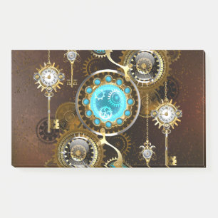 Steampunk-Rostiger Hintergrund mit Türkisgläsern Post-it Klebezettel