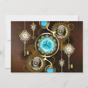 Steampunk-Rostiger Hintergrund mit Türkisgläsern Save The Date