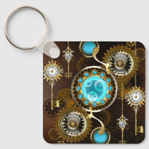 Steampunk-Rostiger Hintergrund mit Türkisgläsern Schlüsselanhänger