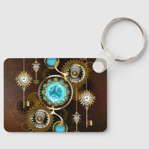 Steampunk-Rostiger Hintergrund mit Türkisgläsern Schlüsselanhänger