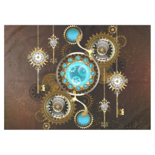 Steampunk-Rostiger Hintergrund mit Türkisgläsern Tischdecke