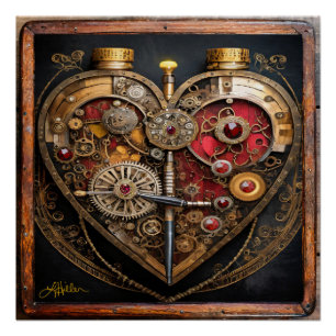 Steampunk Rubine und Zahnräder Dunkles Herz Poster