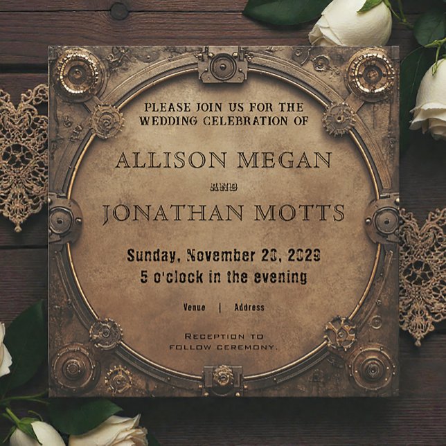 Steampunk Rustic Industrial Wedding Invitation (Créateur téléchargé)