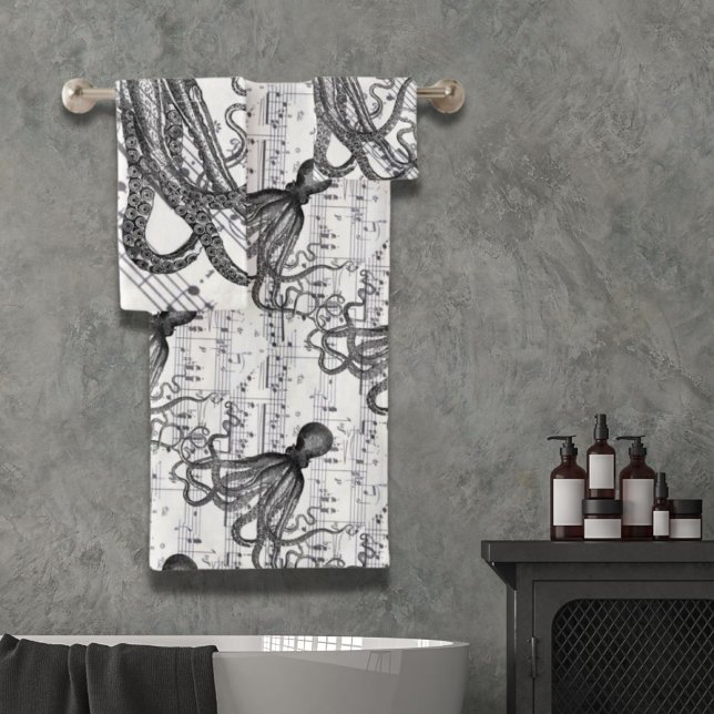 steampunk rustique nautique moderne poulpe vintage (rustic steampunk nautical modern vintage octopus bath towel set)