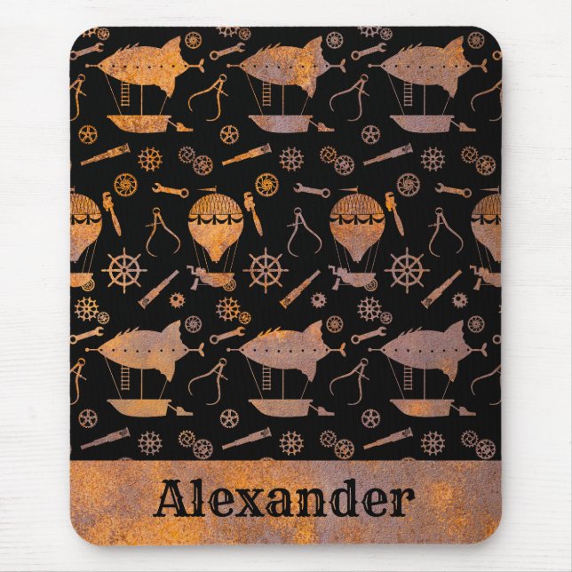 Steampunk Rusty Airships Individuelle Name Mousepad (Vorne)