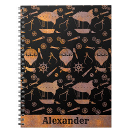Steampunk Rusty Airships Thema Individuelle Name Notizblock