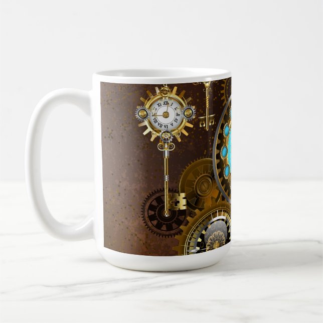 Steampunk Rusty Background with Turquoise Lenses Kaffeetasse (Links)