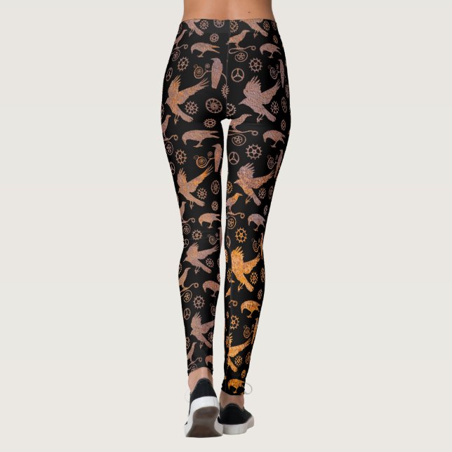 Steampunk-Rusty Crows and Gears Leggings (Rückseite)