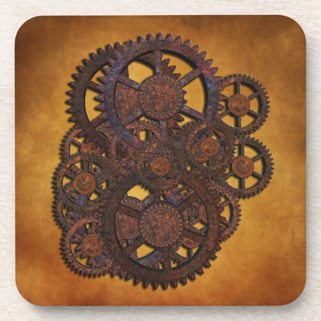 Steampunk Rusty Gears Getränkeuntersetzer (Vorderseite)