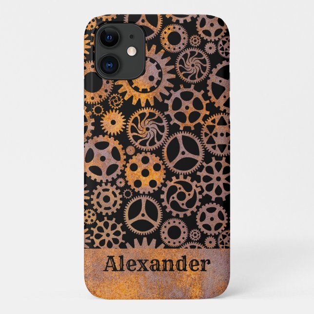 Steampunk Rusty Gears Individuelle Name Case-Mate iPhone Hülle (Rückseite)