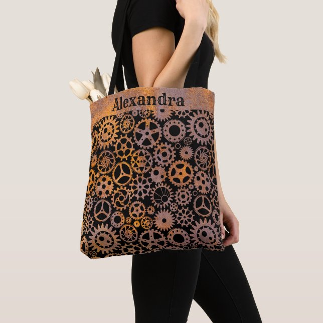 Steampunk Rusty Gears Individuelle Name Tasche (Von Nahem)