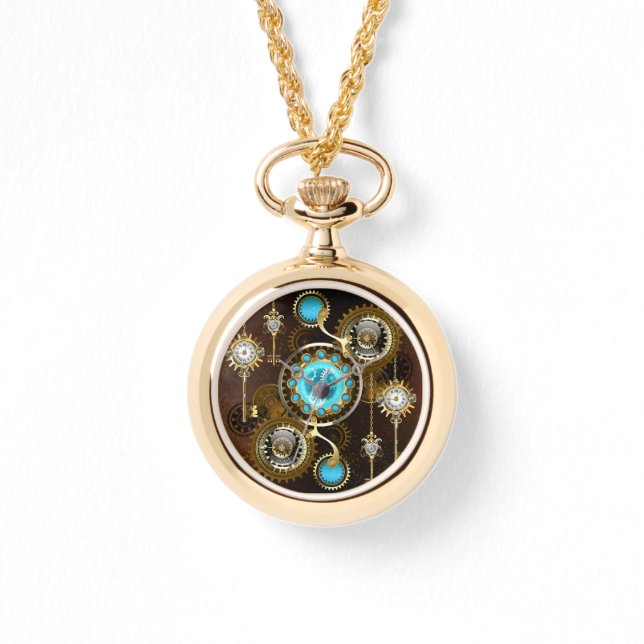 Steampunk Rusty Hintergrund mit türkisfarbenen Lin Armbanduhr (Vorderseite)